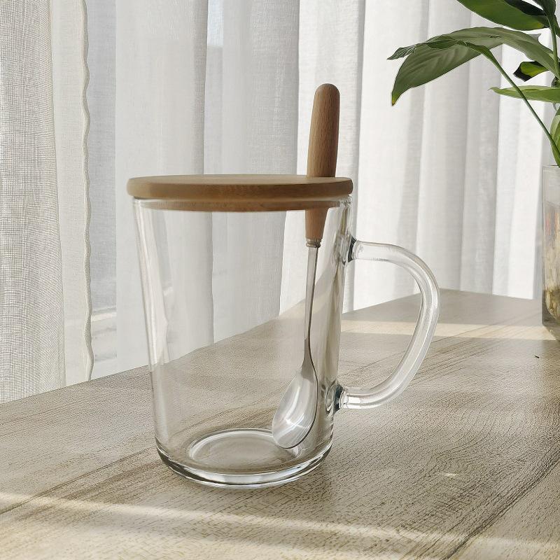 Cupa de lapte drăguță din sticlă cu pai de desene animate, cu capac și linguriță, cadou personalizat.