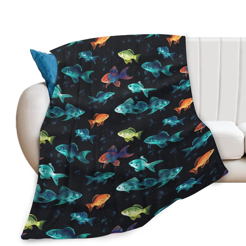 Cartoon marine fish Printed Blanket for Sofa Bed Travel Camping Living Room Office Conditioning Blanket for All Seasons Gifts