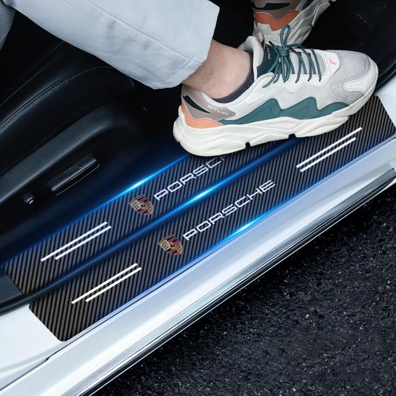 4Pcs Carbon Fiber Car Door Sill Protection Sticker Anti-scratch Refit Sticker For Porsche 911 918 928 944 968 Boxster Cayenne Macan Panamera