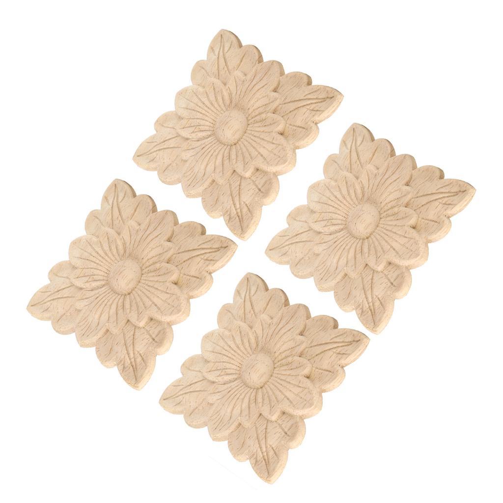 4Pcs Beautiful Flower Pattern Wood Carved Applique Furniture Decoration Garden Door Accessories