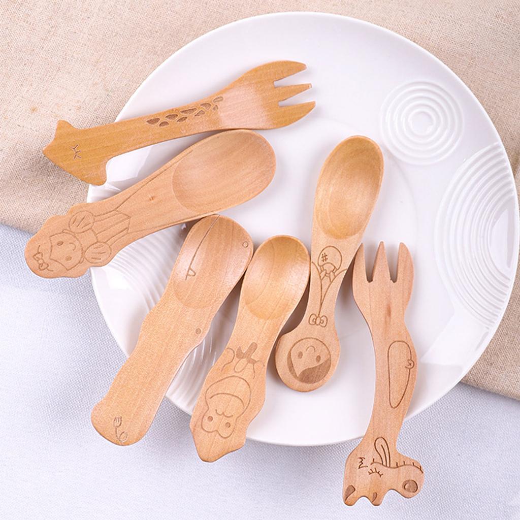 Mini Ice Cream Coffee Spoon Wooden Dessert Scoop Party Cartoon Tableware