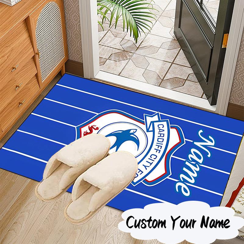 Custom Name Cardiff FC Crest Rug for Living Room, Game Rooms, Office, Bedroom, Floor Mat Playful Design, Fan Gifts Christmas Decor
