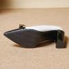 European & American Women's Chunky Heel Bow High Heels - Patent Leather, Pointed Toe, Plus Size