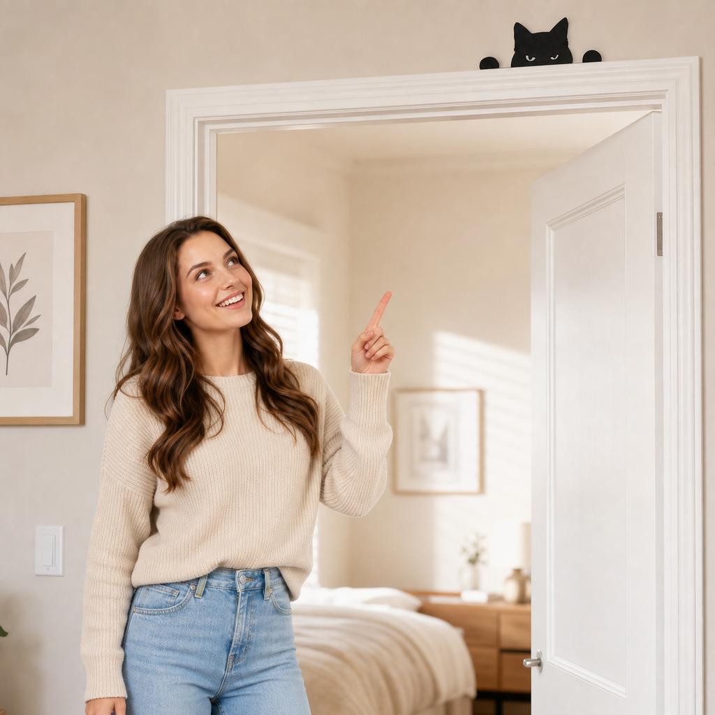 Metal Cat Door Frame Decoration Small Size Peeking Cat Design Indoor Door Top Ornament for Home and Holiday Use Durable Iron Material
