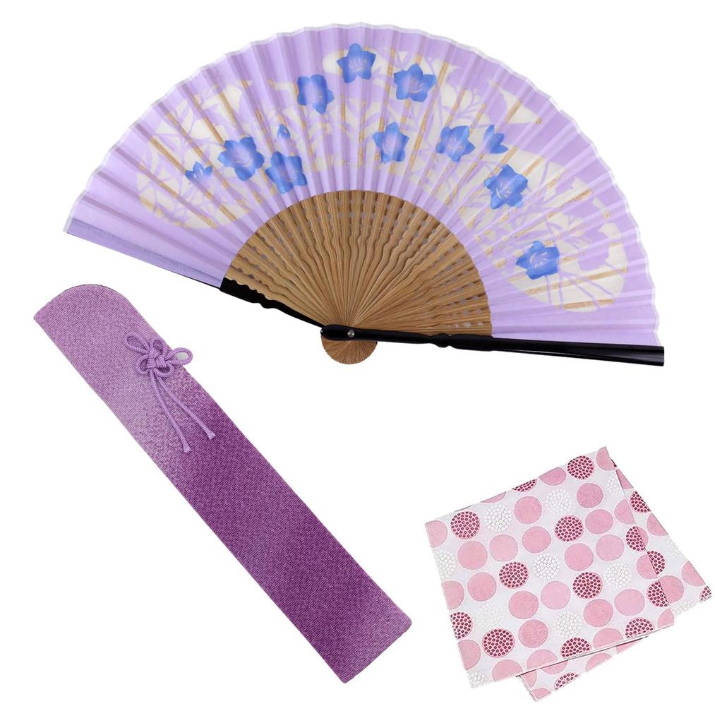 Stylish Folding Business with Folding Case and Flower Frame Openwork [Osaka Choseido] Women's Fan, Style, Handkerchief, (Pink Bellflower) (Purple)