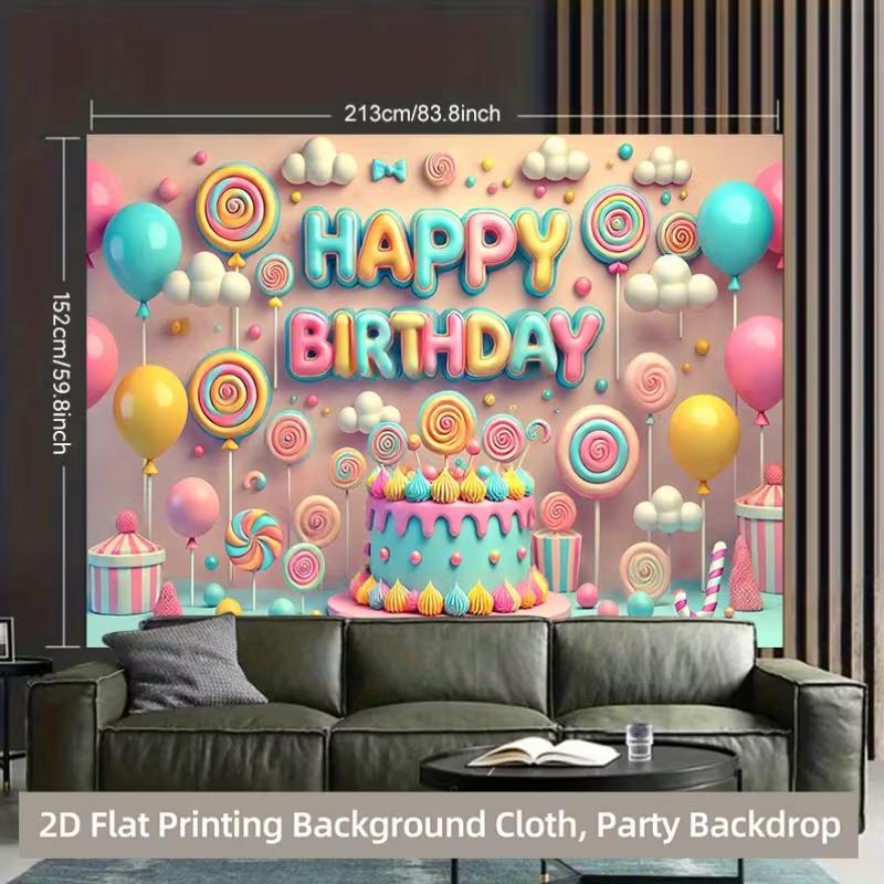 2D Sweet Cake Candy Happy Birthday Backdrop for Baby Shower Party Supplies