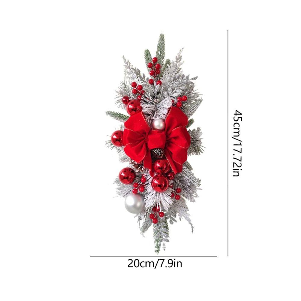 

Artificial Christmas Wreath Pine Cones Frosted Branches Christmas Flocking Wreath Red Berries Xmas Decor Rattan Pendant