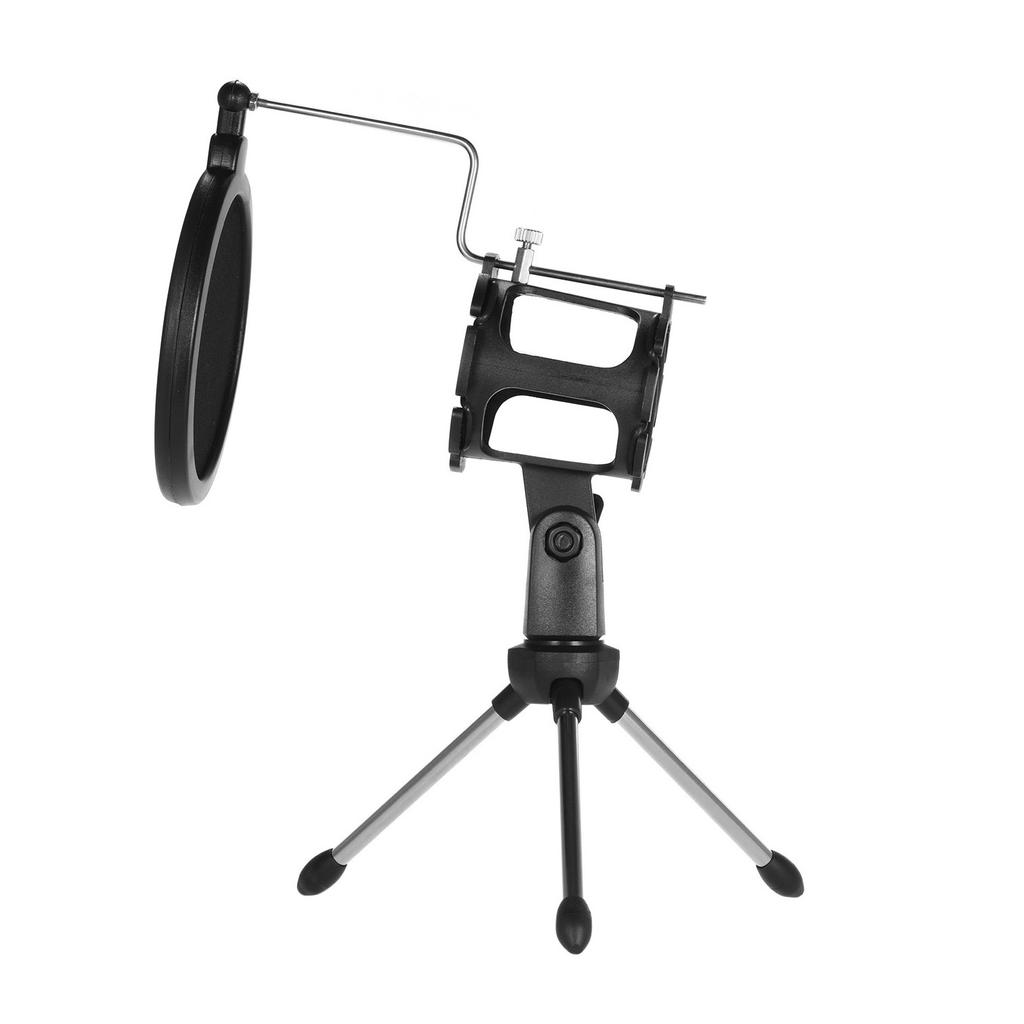 Mini Desktop Microphone Stand + Shock Mount Mic Holder + Pop Filter Kit for Studio Recording Online Broadcasting