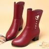Casual  Mid-calf Boots for Womens Chunky High Heels Shoe Winter  Plush Warm Side Zipper Modern Boot Black Red Botas