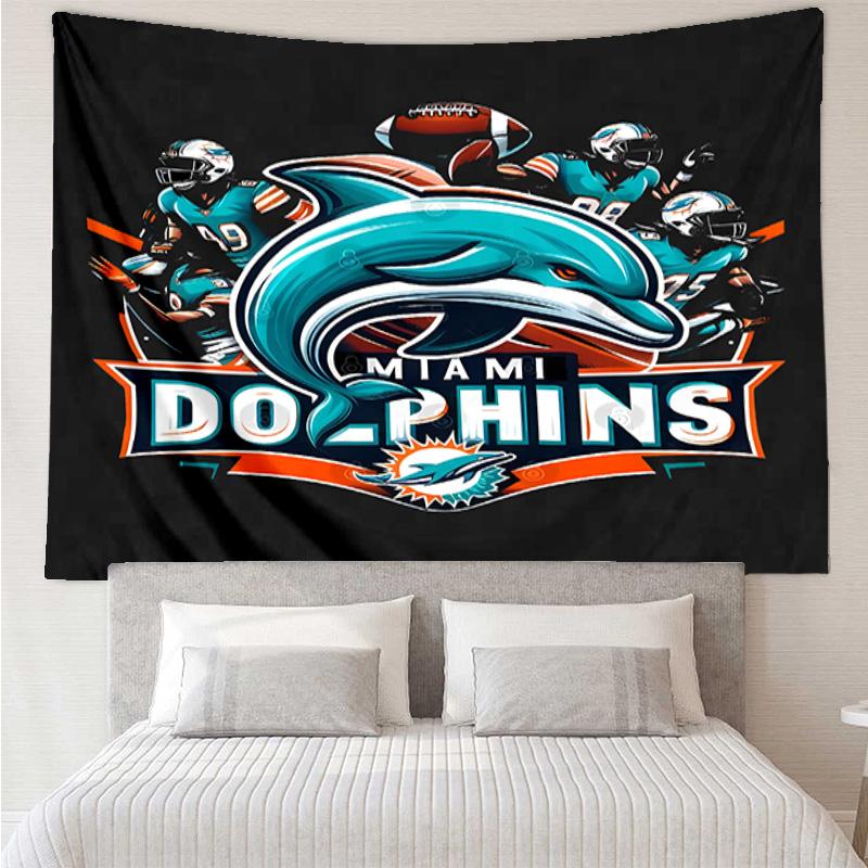 Miami Dolphins Logo Wandteppich für Schlafzimmer Ästhetische Klassenzimmer-Wandteppiche Wandbehang für Wohnzimmer Studentenwohnheim Büro, Ideales Kreatives Geschenk