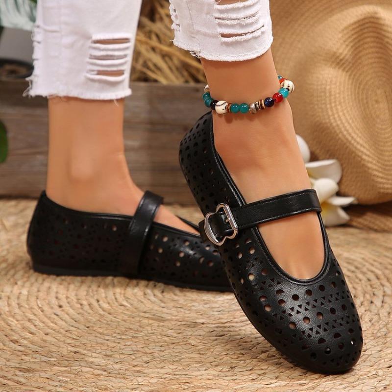 Damen Übergröße Französische Lochleder Ballerinas Minimalistisches Design Mary Jane Schuhe Frühling