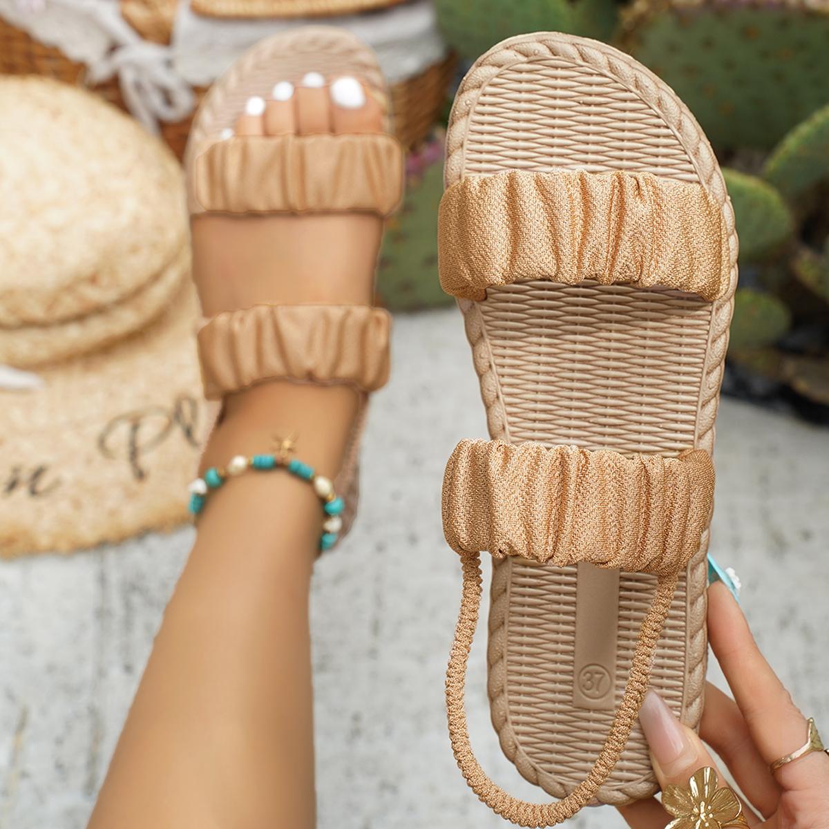 

Fashion 2025 New Women Flat Sandals Summer Stretch Fabric Knitted Sandals Elastic Band Platform Shoes Plus Size Fashion Shoes for Women 43