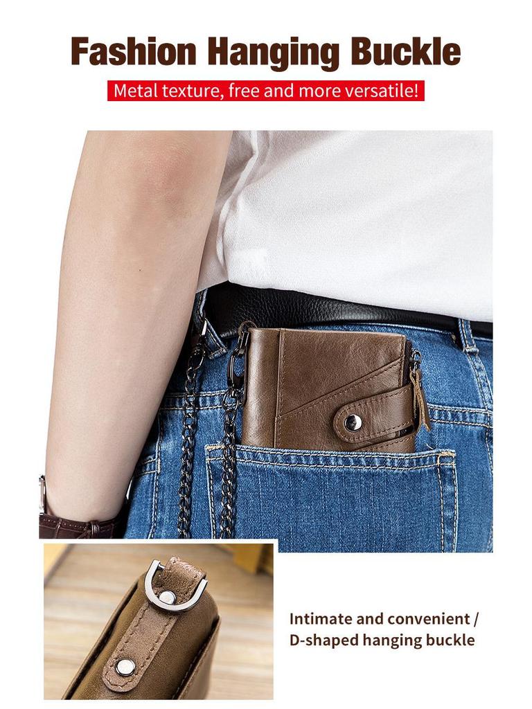 Cow Captain Vintage RFID Men's Trifold Zipper Wallet - Genuine Leather & Top Layer Cowhide