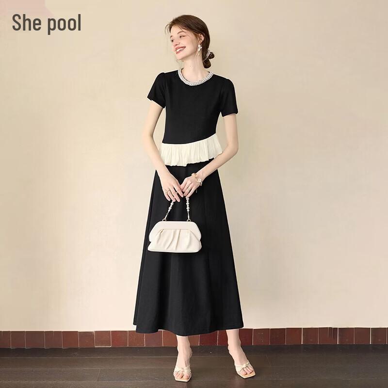 Women s Elegant Color Block Skirt Two-Piece Set M