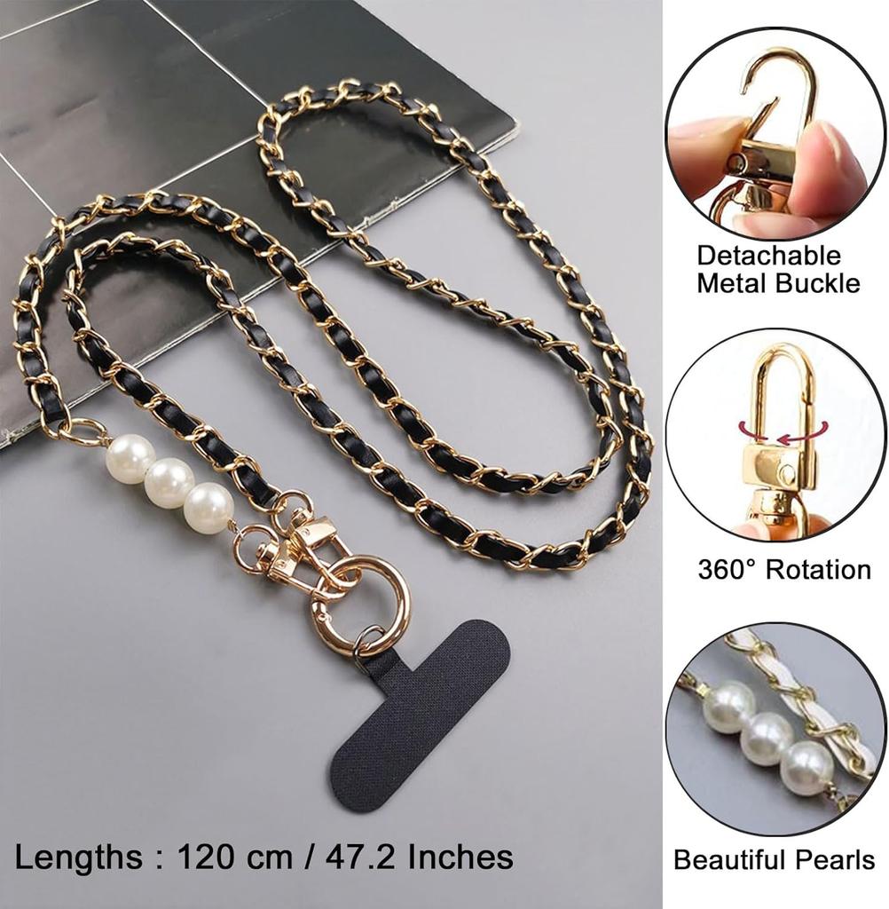 Perlmutt-Metallketten-Handy-Lanyard, Anti-Verlust und abnehmbare Perlen-Crossbody-Abholkette für Handys