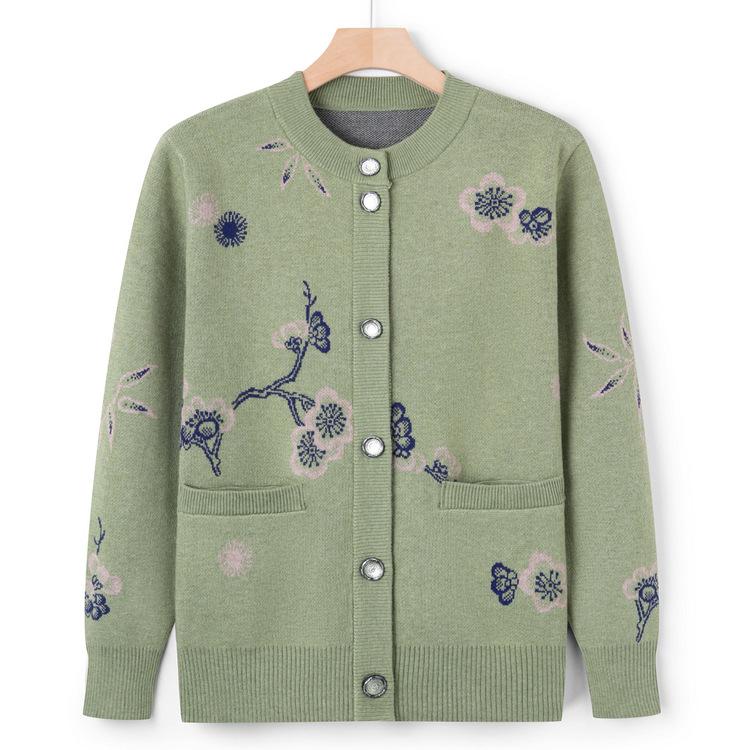 

Новая осенняя куртка-свитер для мамы для женщин среднего и пожилого возраста, осенний вязаный свитер 5XL