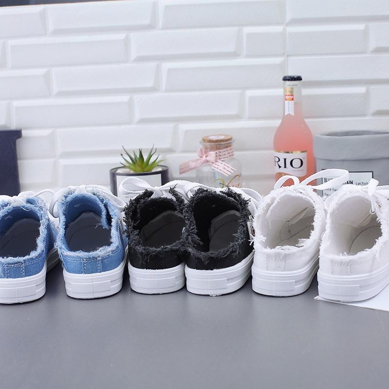 Canvas shoes new women's spring summer white shoes flat baseplate shoes lazy shoes half a tray