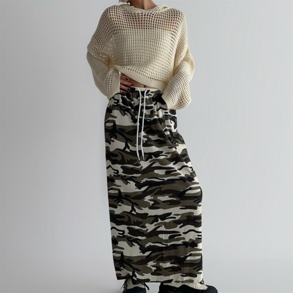 New ArrivalS Open Run Women S Street Camo Color Block Long Skirt Back Slit Slim