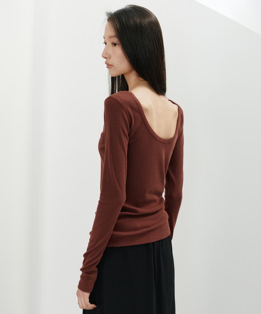 URAGO Back U-Neck Ribbed T-Shirt_3Colors
