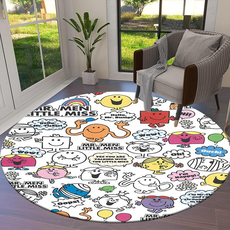 Herr. Herren Teppich Little Miss Rund, Teppich für Wohnzimmer Schlafzimmer Sofa Spielzimmer Dekor, Rutschfeste Bodenmatte
