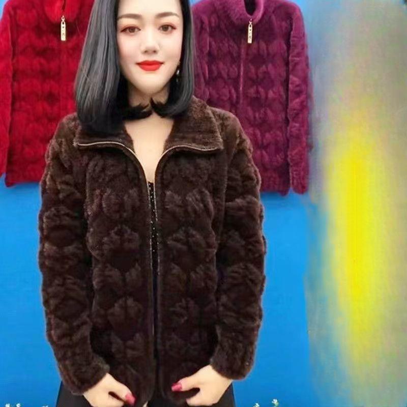 

Мамина осенне-зимняя куртка из норкового флиса, кардиган для женщин среднего возраста, западный стиль, короткая, свободная, большого размера XXXXXL кофейный
