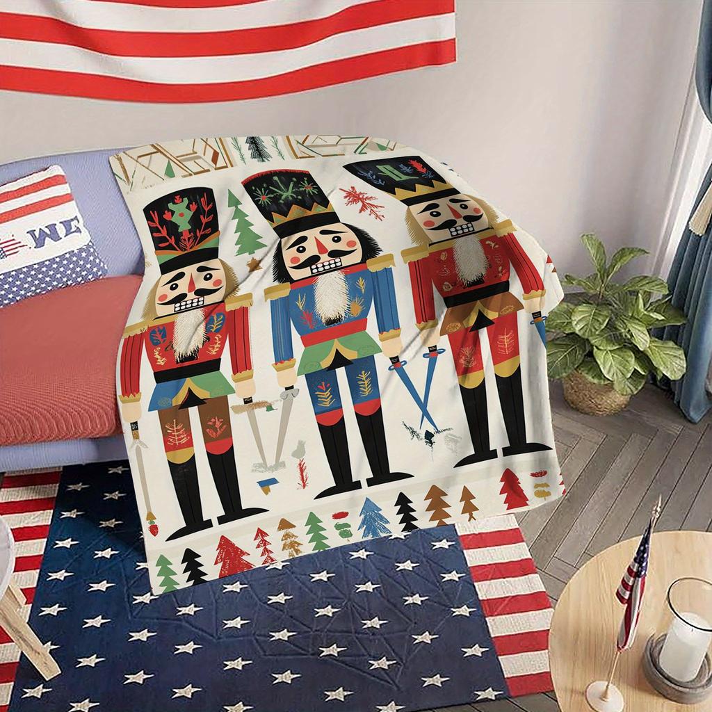 Nutcracker Design Flannel Fleece Throw Blanket - Vintage Style Soft Warm Cozy Blanket for Home, Couch, Bed, Seasonal Decor
