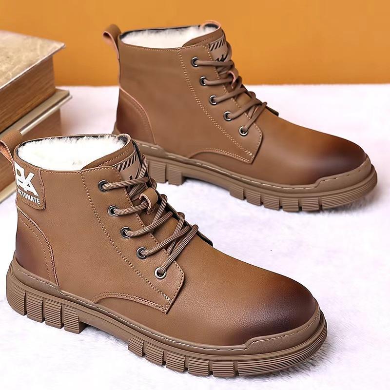 Fashion British Men's Ankle Boots Autumn Winter Soft Sole Velvet Warm Work Shoes for Men Designer Non-slip Leather Boots Male
