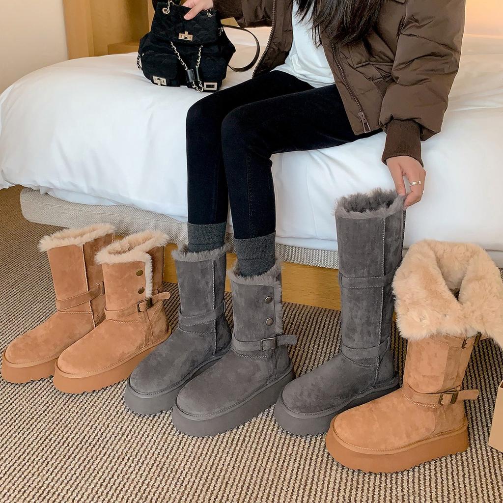 Women's Fashionable Versatile Soft-Sole Winter Warm Fleece-Lined Snow Boots with Fleece Lining Short Boots Non-Slip Casual Cotton Boots