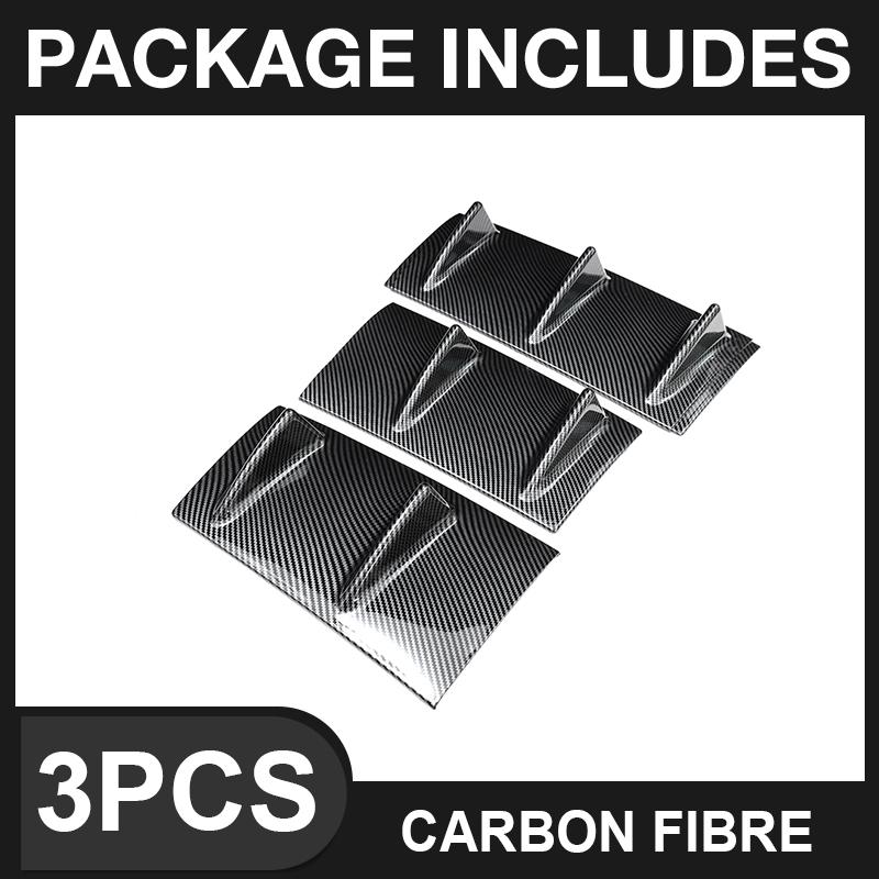 3pcs Universal Rear Bumper Spoiler Diffuser Gloss Black 7 Wing Shark Fin Style Lower Body Lip