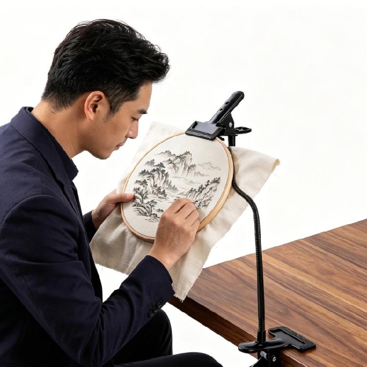 Metal Stitching Support Stand with Flexible Gooseneck and Table Clamp Embroidery Hoop Holder for Needlepoint Projects