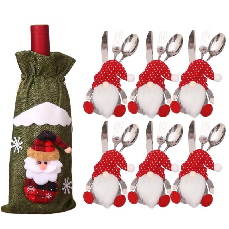 Kreativní vánoční sada na víno Zlaté sametové šaty Obaly na láhev vína Rukáv Santa Sněhulák Vánoce Nový rok Dekorace na jídelní stůl