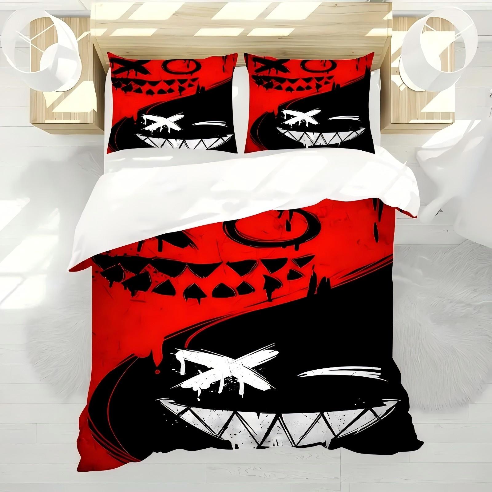 

Black Red Splicing Design 3D Printed Duvet Cover Interesting Style Bedding Set Polyester Soft Comfortable Quilt Cover Pillowcase 135x200cm 2pcs