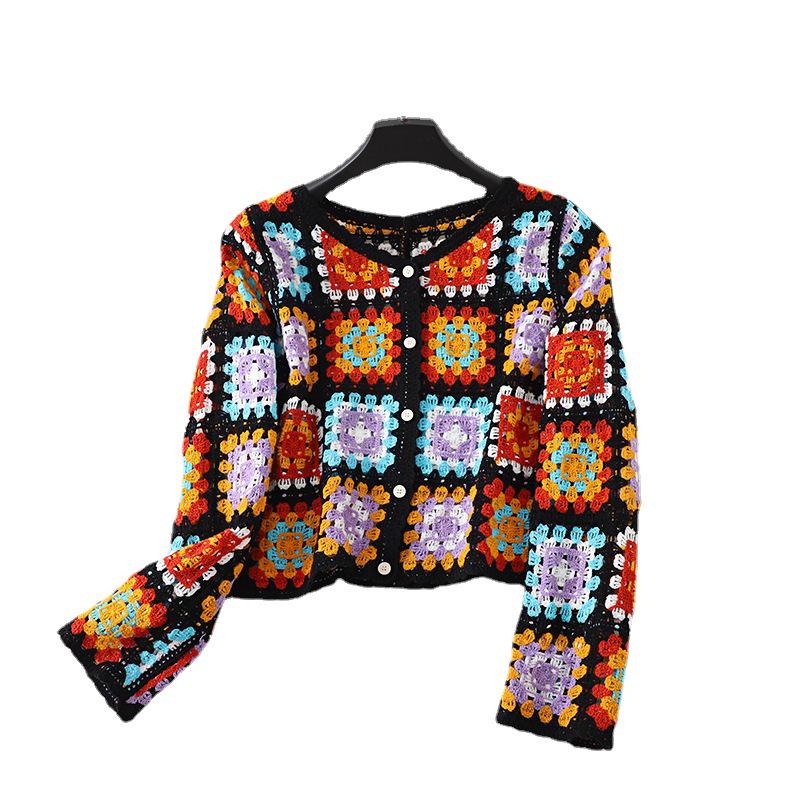 Retro Chic V-Neck Crochet Cardigan - Women's Lightweight Long Sleeve Summer Top