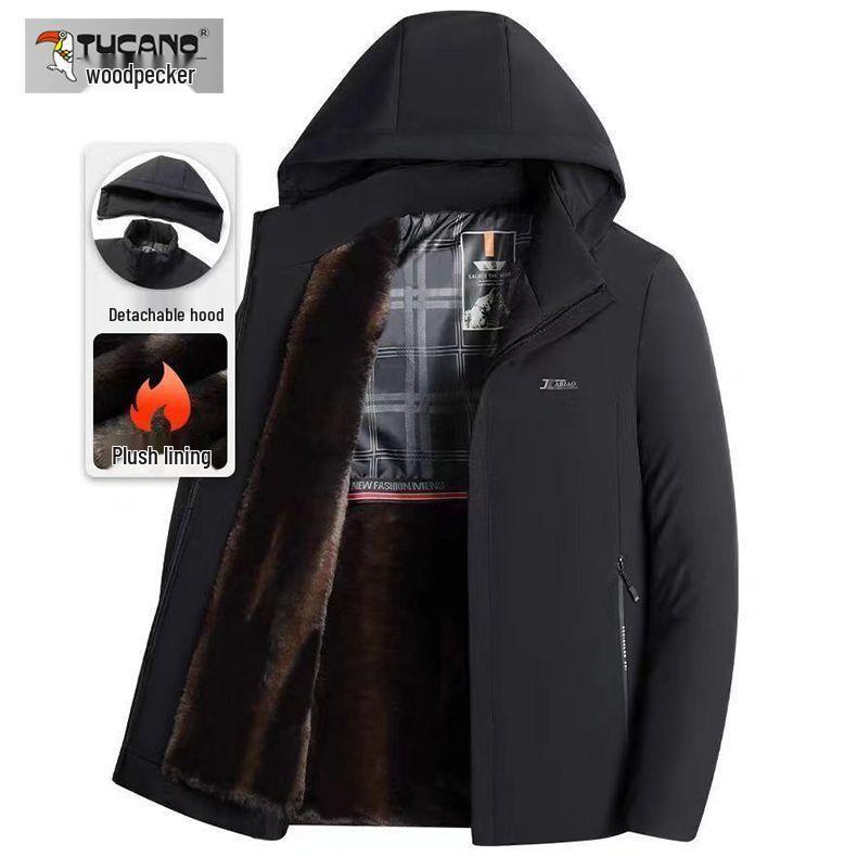 Woodpecker Men's Winter Down Jacket: Thick, Warm, Business Style, Plus Velvet, for Middle-Aged Dads.