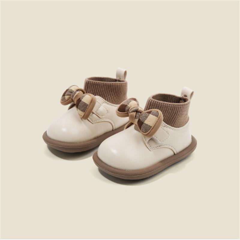 

New Autumn Baby Boots For Girls Leather Butterfly-knot Socks Shoes Kids Ankle Boots Fashion Toddler Baby Boots EU 15-25 21