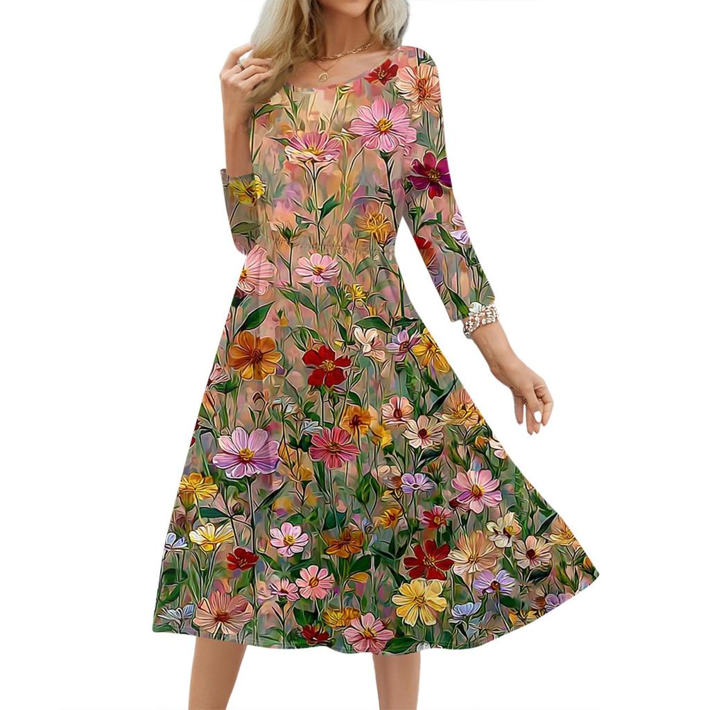 Women's Fashionable Floral Butterfly Loose Dress