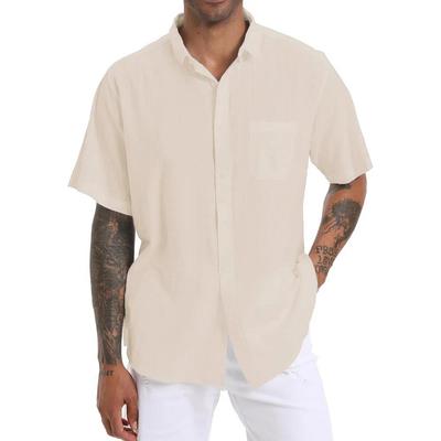 Chemise Décontractée à Manches Courtes pour Homme Couleur Unie Col à Revers Légère Respirante Élégante Chemises Hauts Boutonnés pour Homme Vêtements de Tous les Jours