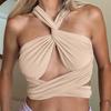 Spring Women's Solid Color Halter Neck Bandeau Top with Tie-up Chest Wrap