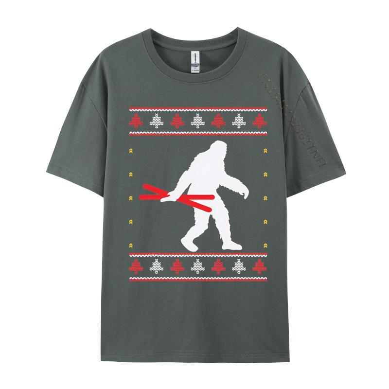Christmas Bigfoot Skier Carrying Ski Tshirts Funny Gift Tshirts Novelty Printed Tee Tops Cotton Tops