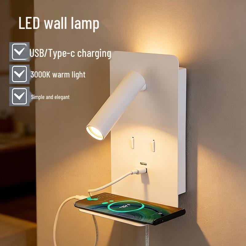 300° Rotatable Warm White LED Wall Lamp with USB Charging Port for Bedside Reading