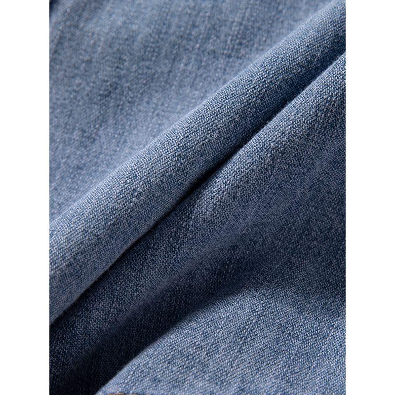 Men's Denim Shirt, Short-Sleeved, Loose Fit, Thin Style, Summer Cool Trendy Retro Five-Quarter Sleeve Pure Cotton Breathable Work Shirt