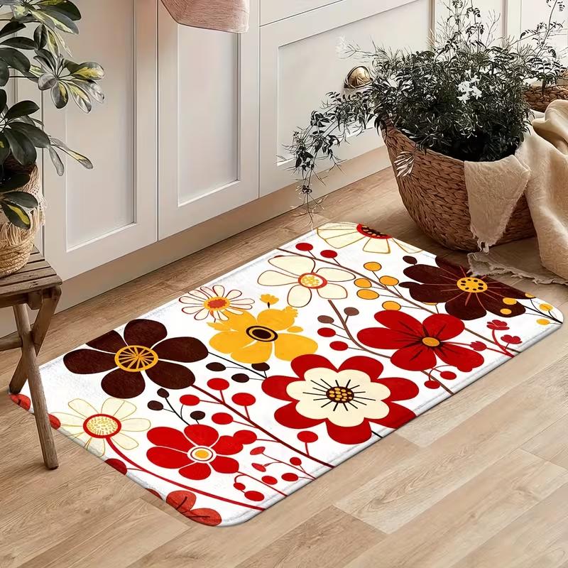 Floral Garden Doormat Colorful Wildflower Butterfly Print Soft Non-Slip Rug Indoor Outdoor Home Decor Entryway Floor Mat