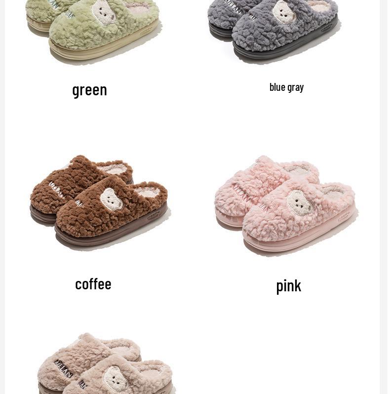 Winter Cartoon Fuzzy Slippers: Cute Plush Indoor Cotton Slippers for Women and Men