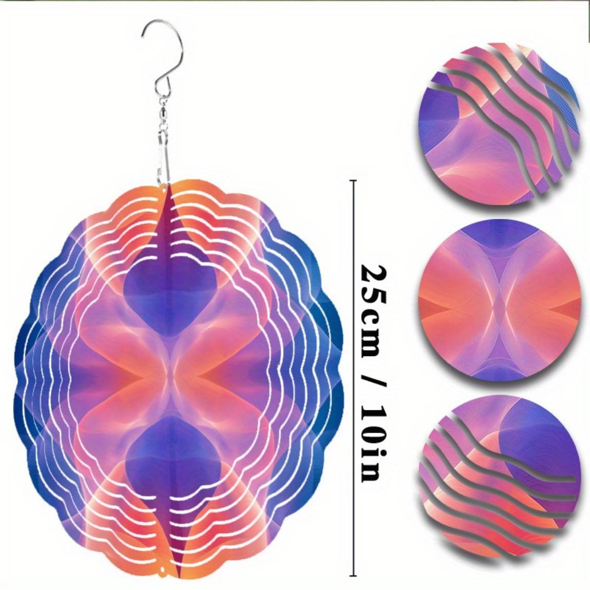 

Подвесная музыка ветра с узором Авроры, вращающийся металлический арт-дизайн, розово-фиолетово-синие полосы, крючок 360 для декора балкона, сада, всесезонный 01A