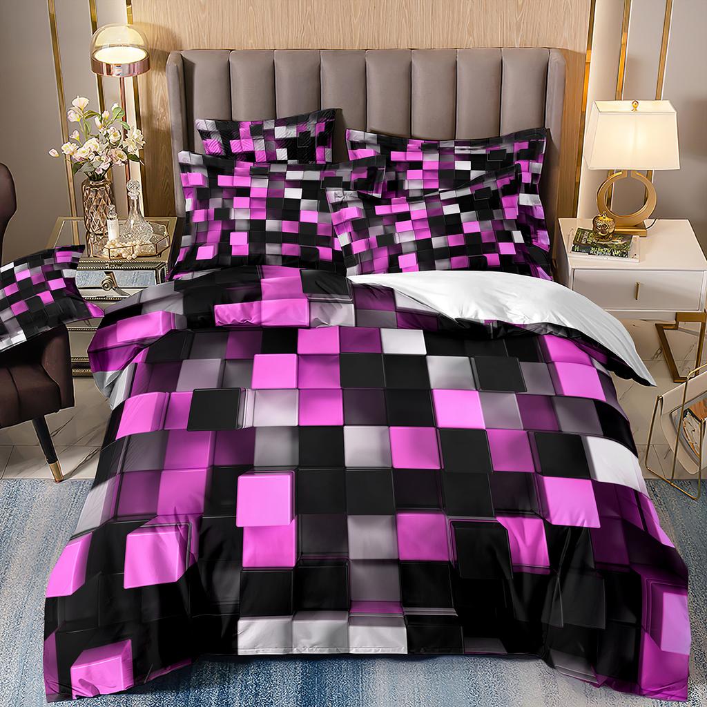 Red Glowing Bedding Set,Abstract King Duvet Cover Honeycomb Quilt Cover For Teens Adults Geometry Hexagon Bed Set