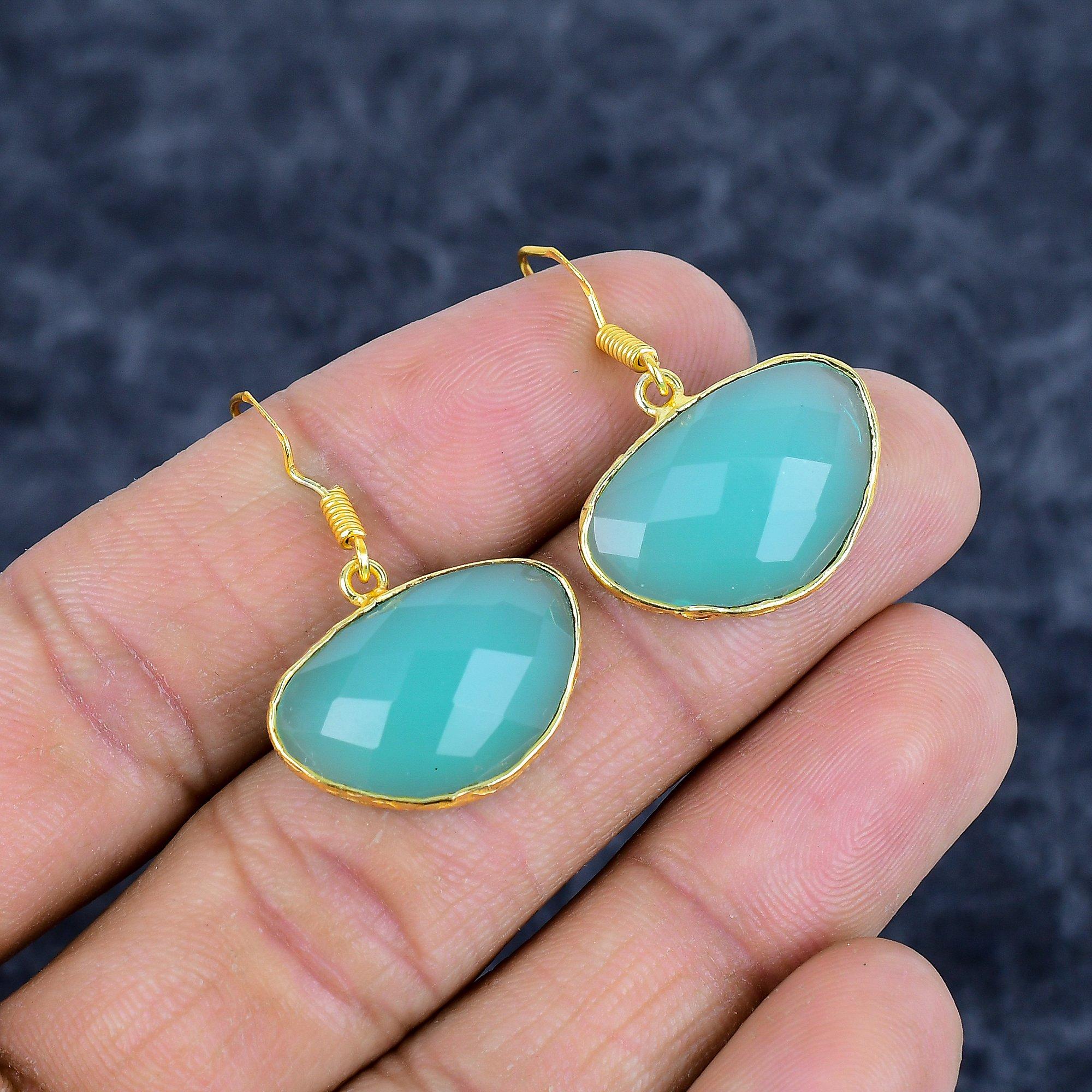 

Blue Chalcedony Gemstone Handmade 925Sterling Silver Jewelry Earring 1.38 M-3146
