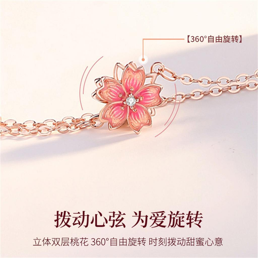 Light Luxury Peach Pink Blossom Rotating Bracelet Exquisite Valentine's Day Gifts Vintage Necklace Ring Earting Popular
