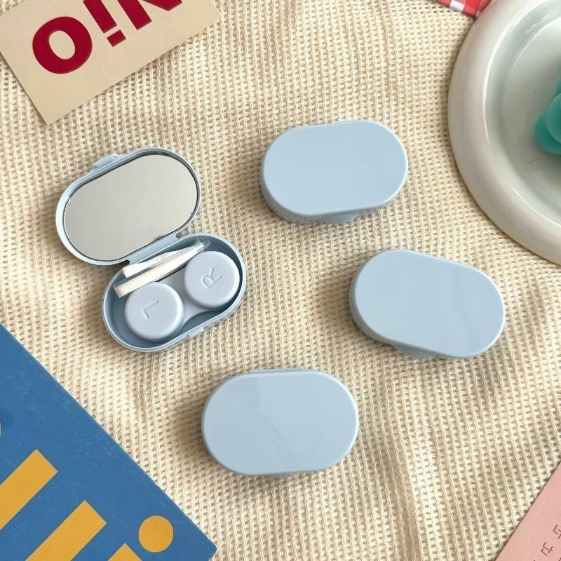 1pc Ins Letter Print Contact Lens Case Contact Lens Companion Box Beauty Eye Box Portable Contact Lens Box with Mirror Tweezers