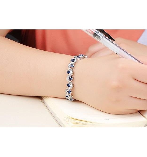 Royal Blue Crystal CZ Silver Plated Stylish Bracelet Gifts for Girls Women