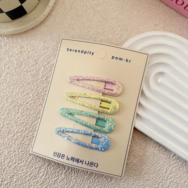 4pcs Fashion Simplicity Kids Barrettes for Girl Glitter Sequin Solid Color Hair Clip Children Hair Accessories Headwear